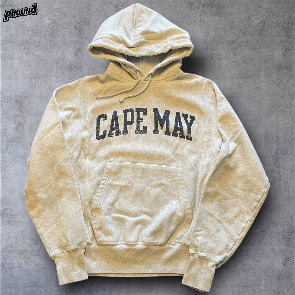 Champion Reverse Weave Hoodie Mens XS Gray Cape May Spell Out Pullover Graphic